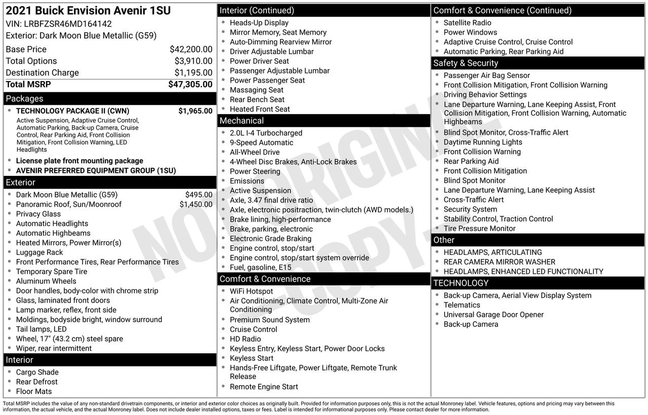 Used 2021 Buick Envision Avenir w/ Technology Package II image 45
