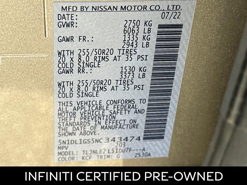 Certified 2022 INFINITI QX60 Sensory w/ Vision Package image 29