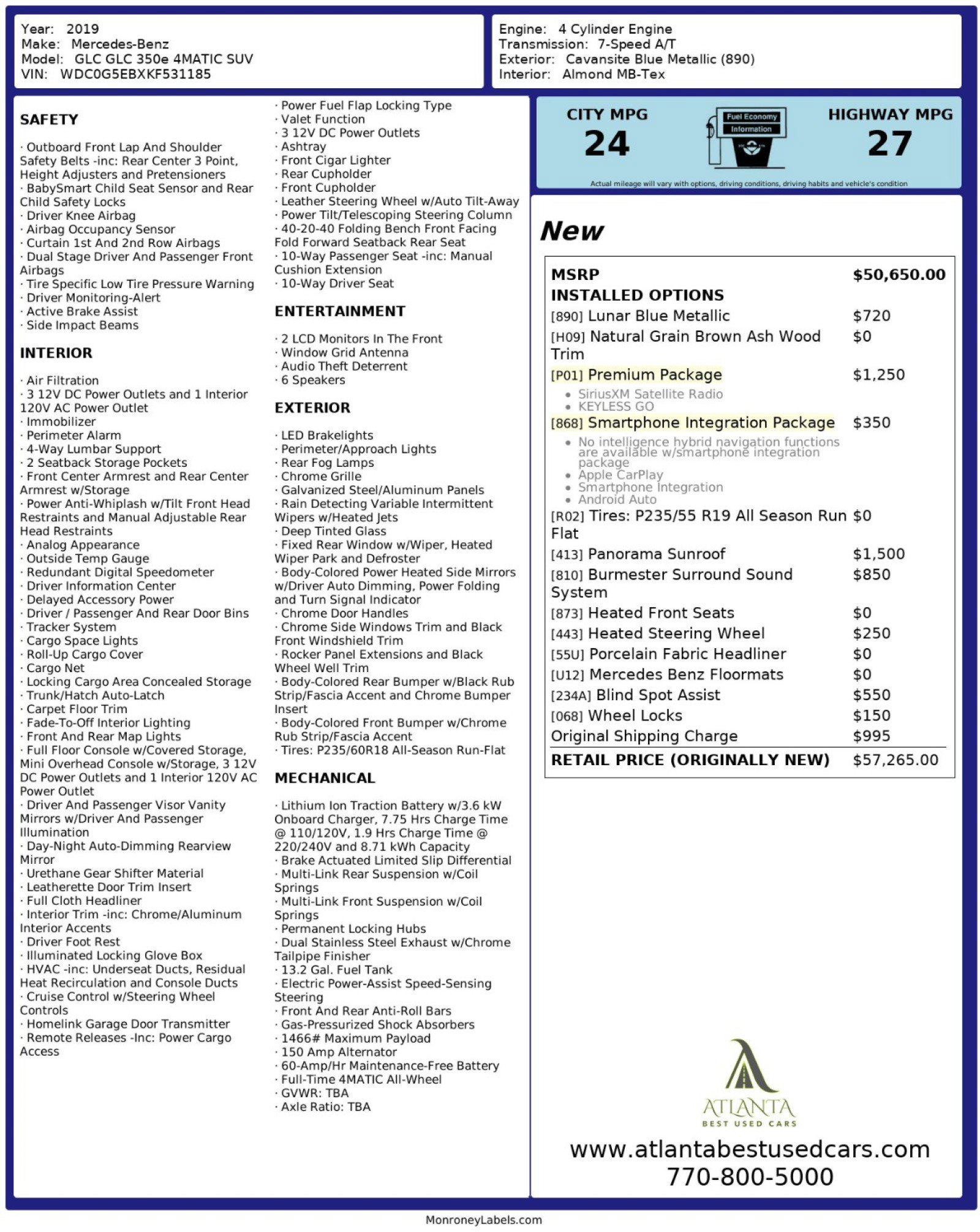 Used 2019 Mercedes-Benz GLC 350e 4MATIC w/ Premium Package image 54