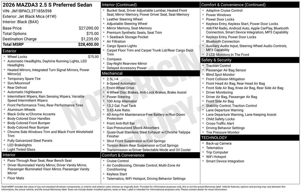 New 2026 MAZDA MAZDA3 2.5 S Sedan w/ Preferred Pkg image 2