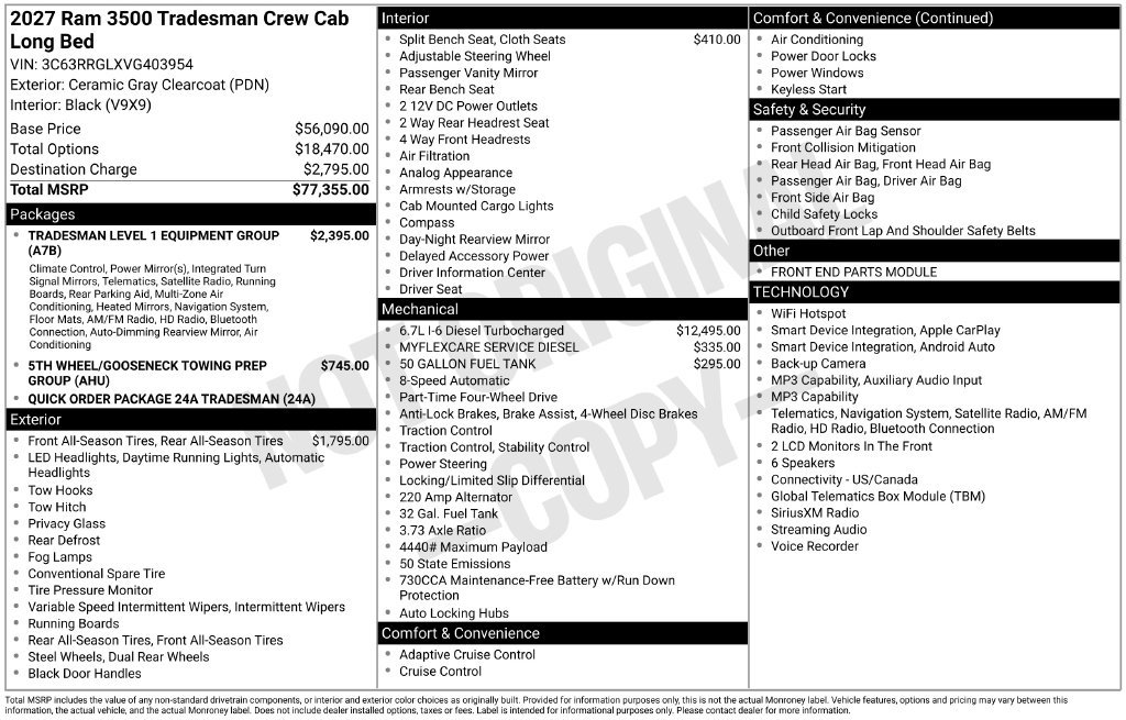 New 2027 RAM 3500 Tradesman AWD/4WD image 5