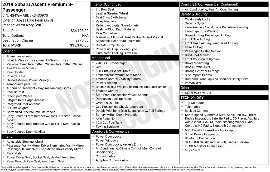 Used 2019 Subaru Ascent Premium AWD/4WD image 10