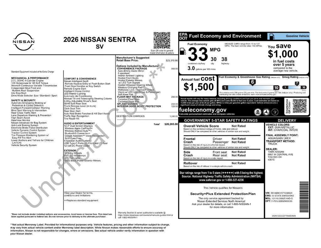 Certified 2026 Nissan Sentra SV w/ SV Convenience Package FWD image 39