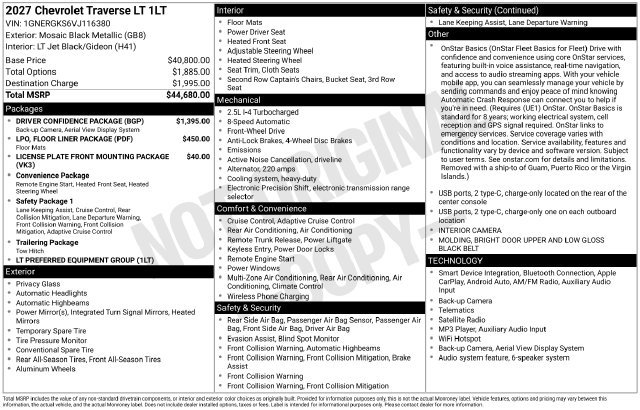 New 2027 Chevrolet Traverse LT w/ Driver Confidence Package FWD image 38