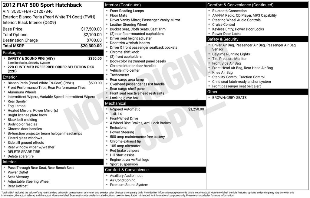 Used 2012 FIAT 500 Sport w/ Safety & Sound Pkg image 59