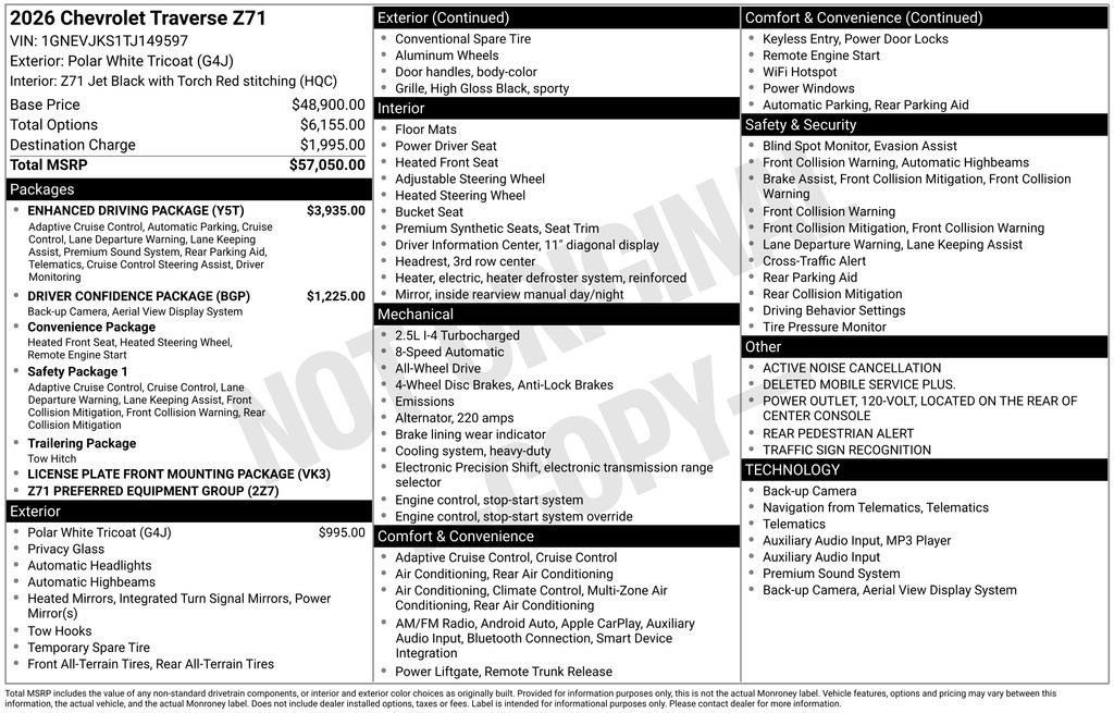 New 2026 Chevrolet Traverse Z71 w/ Enhanced Driving Package AWD/4WD image 32