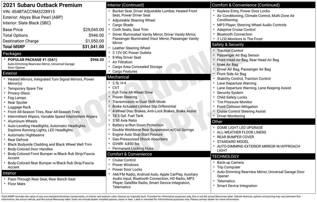 Used 2021 Subaru Outback Premium w/ Popular Package #1 image 37