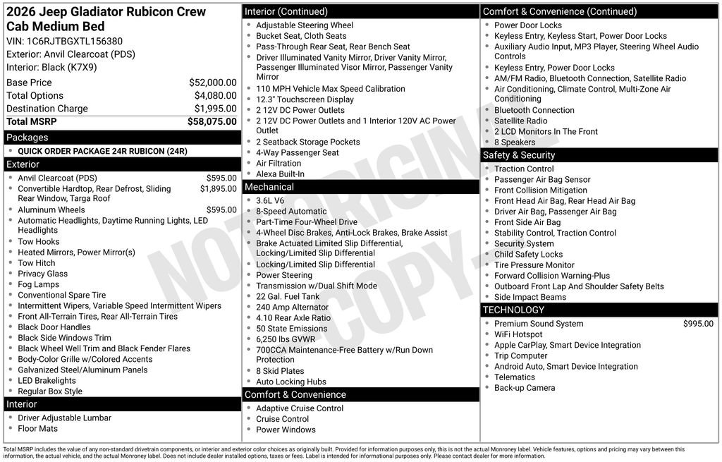 New 2026 Jeep Gladiator Rubicon AWD/4WD image 15