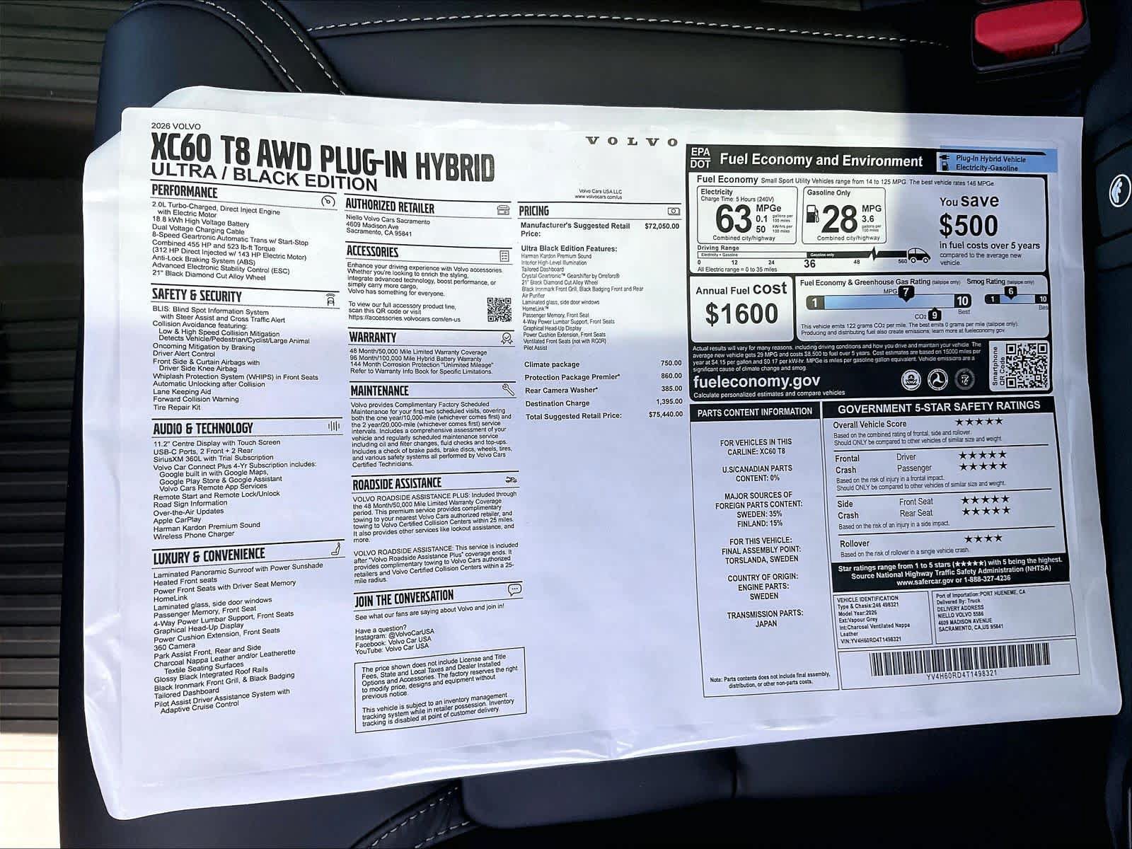 New 2026 Volvo XC60 T8 Ultra w/ Protection Package Premier AWD/4WD image 36