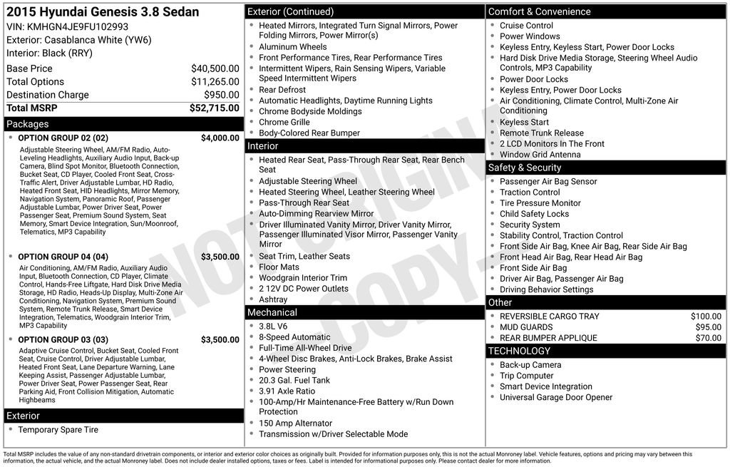 Used 2015 Hyundai Genesis 3.8 w/ Option Group 02 image 79