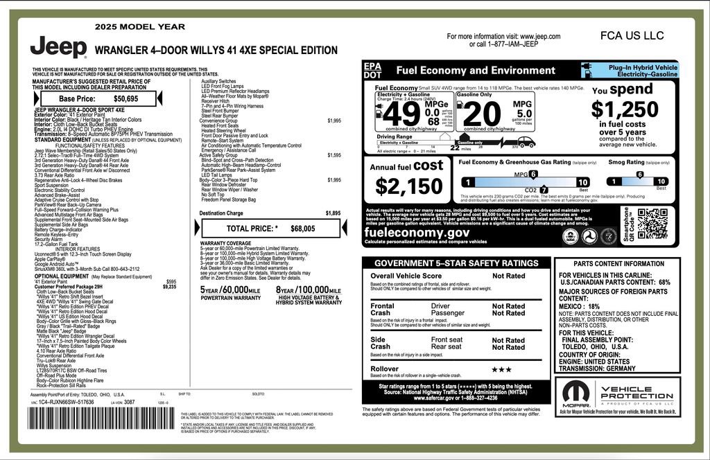 Certified 2025 Jeep Wrangler Unlimited Sport S 4xe AWD/4WD image 7