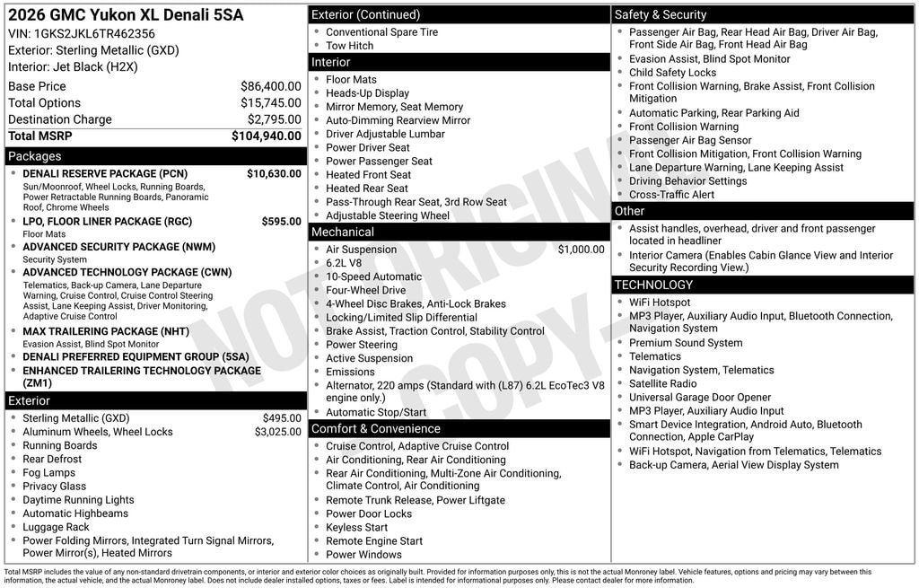 New 2026 GMC Yukon XL Denali w/ Denali Reserve Package AWD/4WD image 4