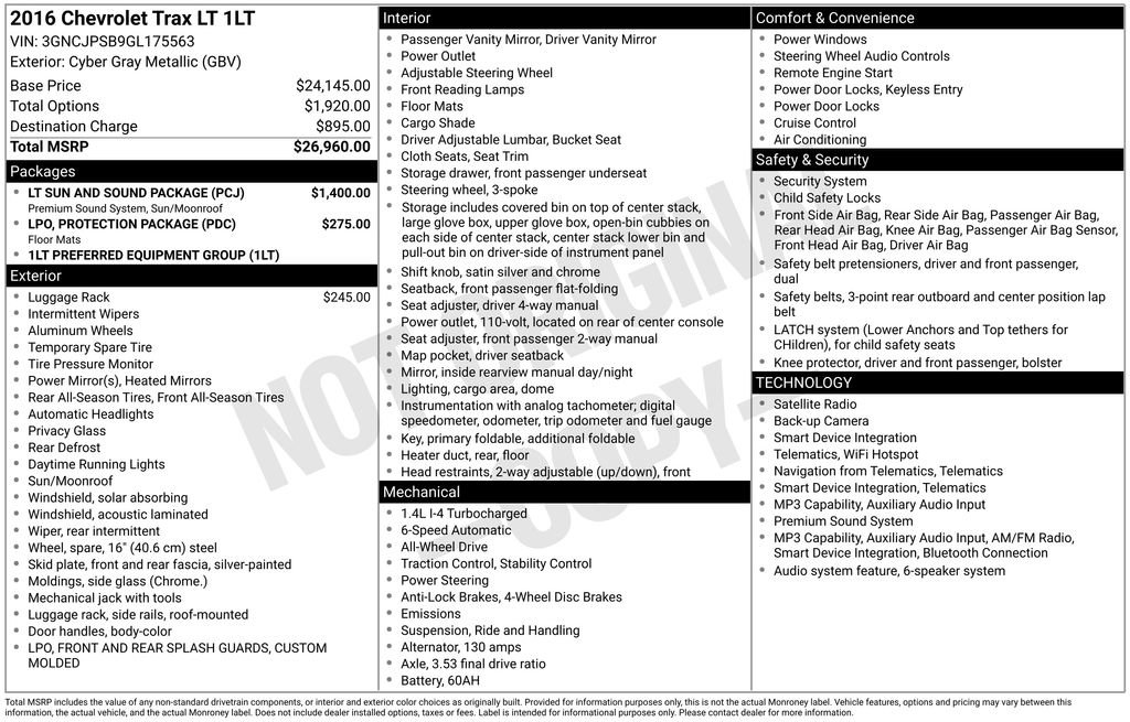 Used 2016 Chevrolet Trax LT w/ LT Sun and Sound Package AWD/4WD image 35