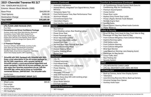 Used 2021 Chevrolet Traverse RS w/ LPO, Floor Liner Package FWD image 15