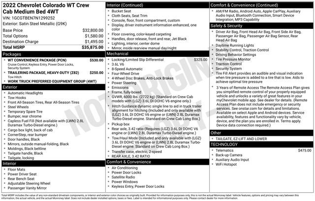 Used 2022 Chevrolet Colorado W/T w/ WT Convenience Package AWD/4WD image 11