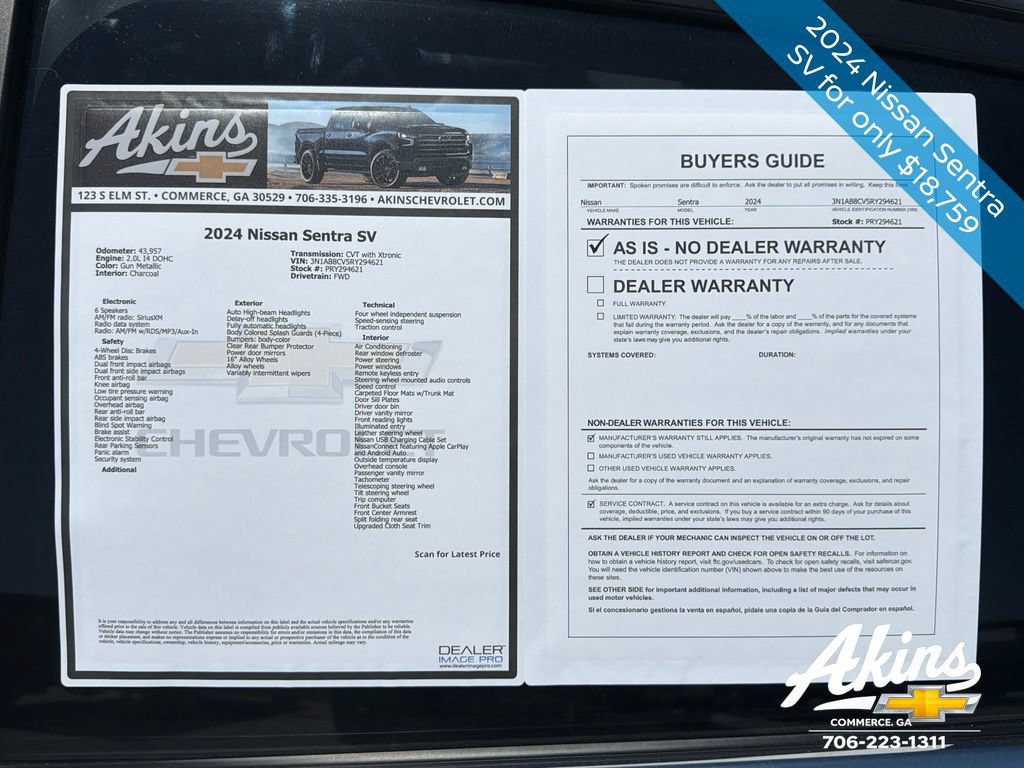 Used 2024 Nissan Sentra SV FWD image 4