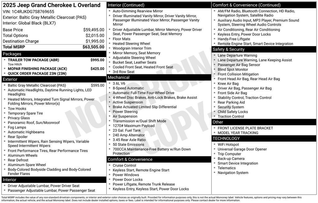 New 2025 Jeep Grand Cherokee L Overland w/ Trailer Tow Package AWD/4WD image 24