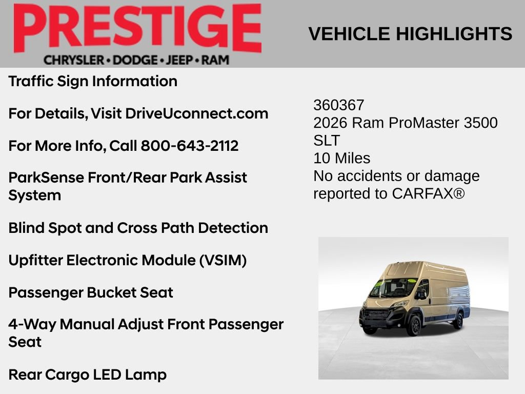 Used 2026 RAM ProMaster 3500 w/ Quick Order Package 22G SLT FWD image 12
