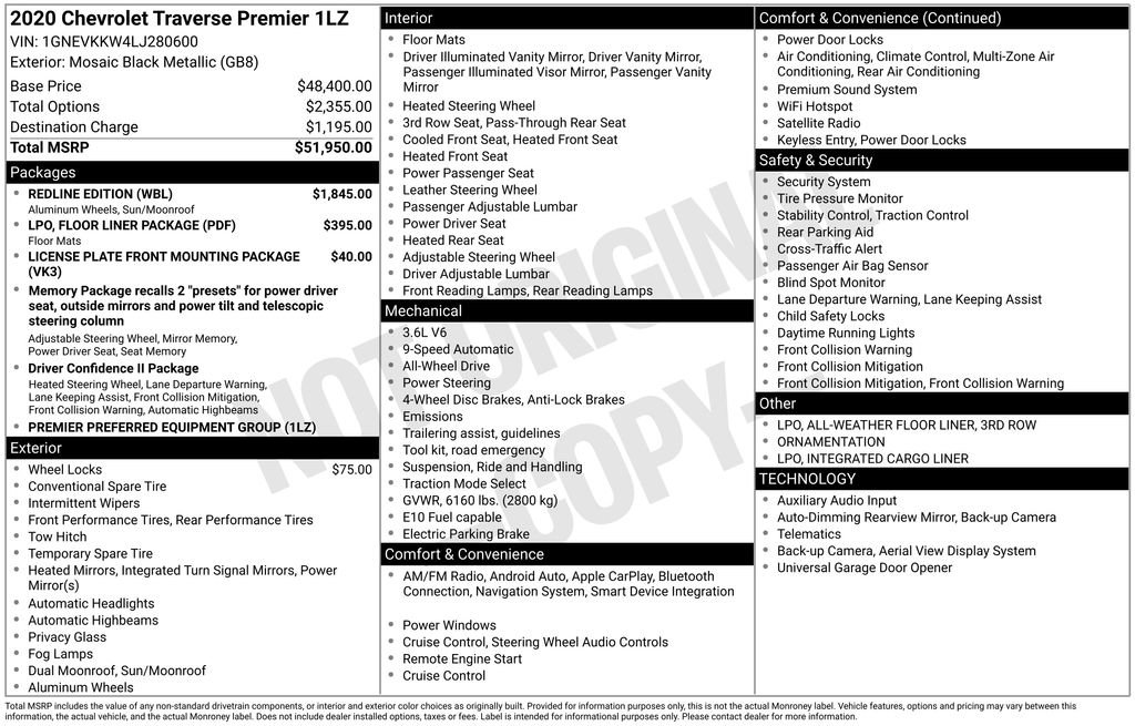 Certified 2020 Chevrolet Traverse Premier w/ Redline Edition AWD/4WD image 2