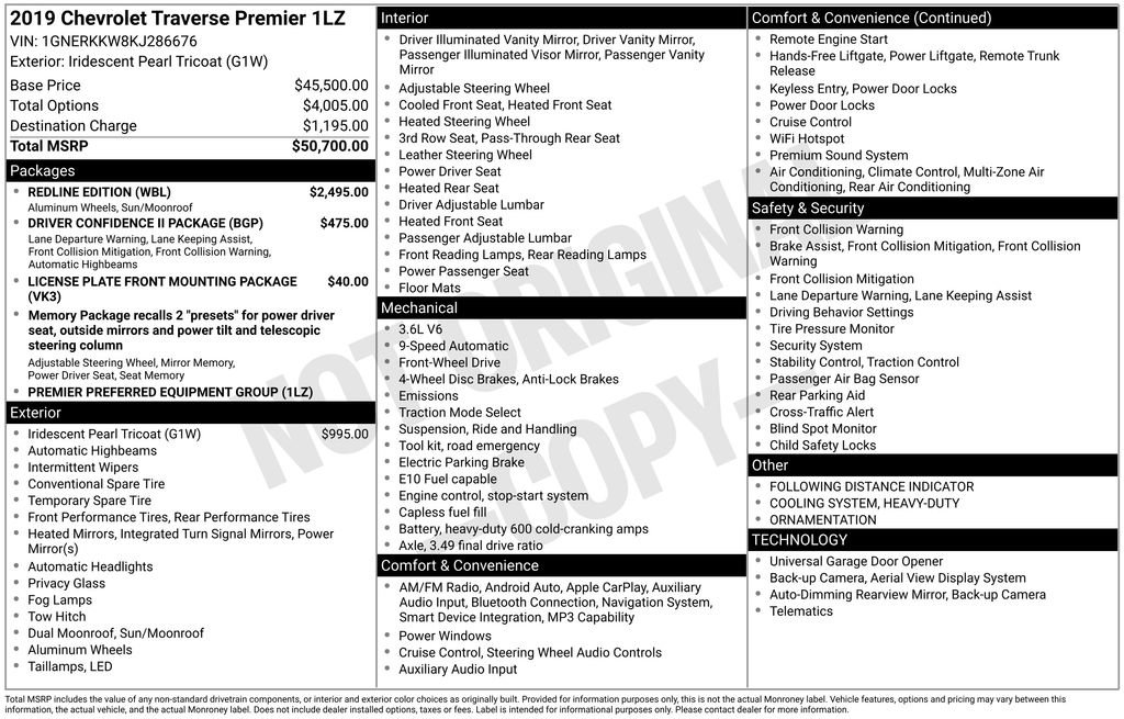 Used 2019 Chevrolet Traverse Premier w/ Redline Edition FWD image 40