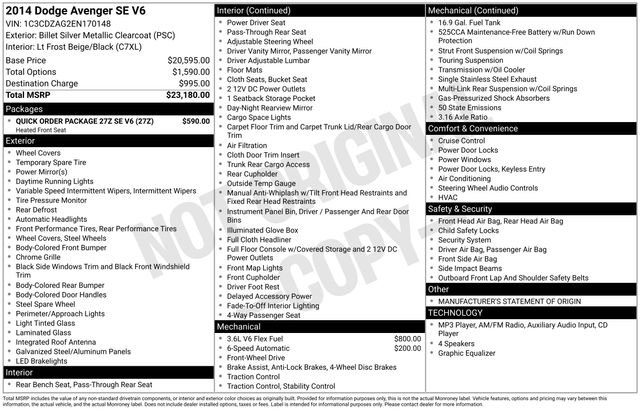 Used 2014 Dodge Avenger SE w/ Quick Order Package 27Z SE V6 FWD image 24