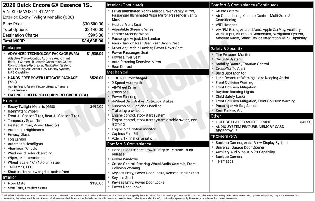 Used 2020 Buick Encore GX Essence w/ Advanced Technology Package AWD/4WD image 2