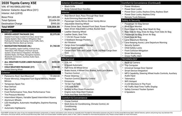 Used 2020 Toyota Camry XSE w/ Driver Assist Package AWD/4WD image 13