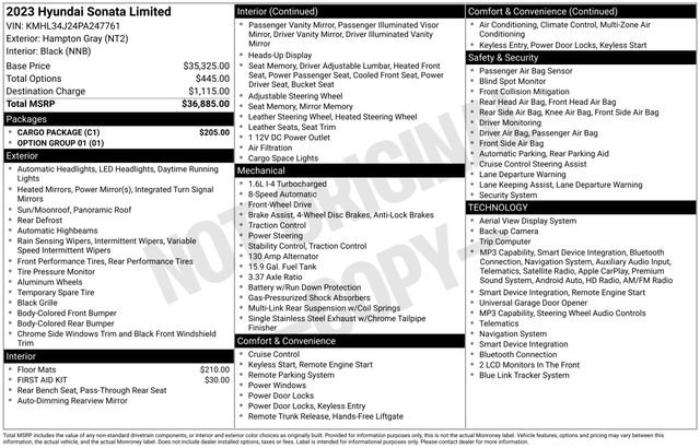 Used 2023 Hyundai Sonata Limited w/ Cargo Package FWD image 16