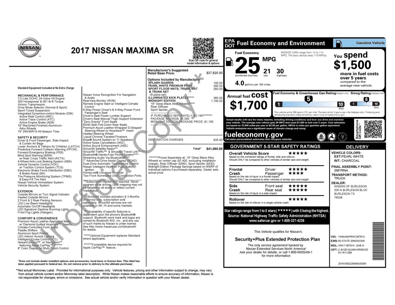 Used 2017 Nissan Maxima SR w/ Midnight Edition FWD image 52