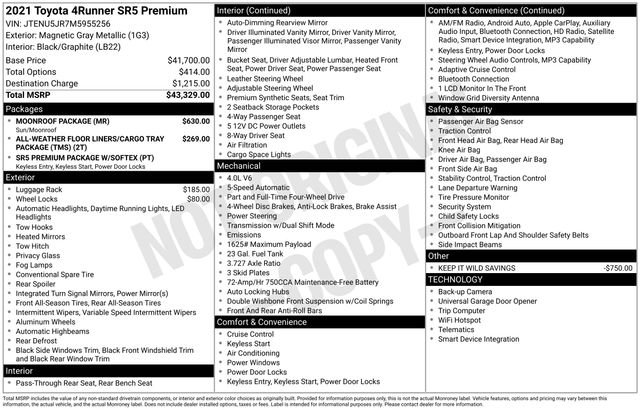 Used 2021 Toyota 4Runner SR5 Premium w/ Moonroof Package AWD/4WD image 5
