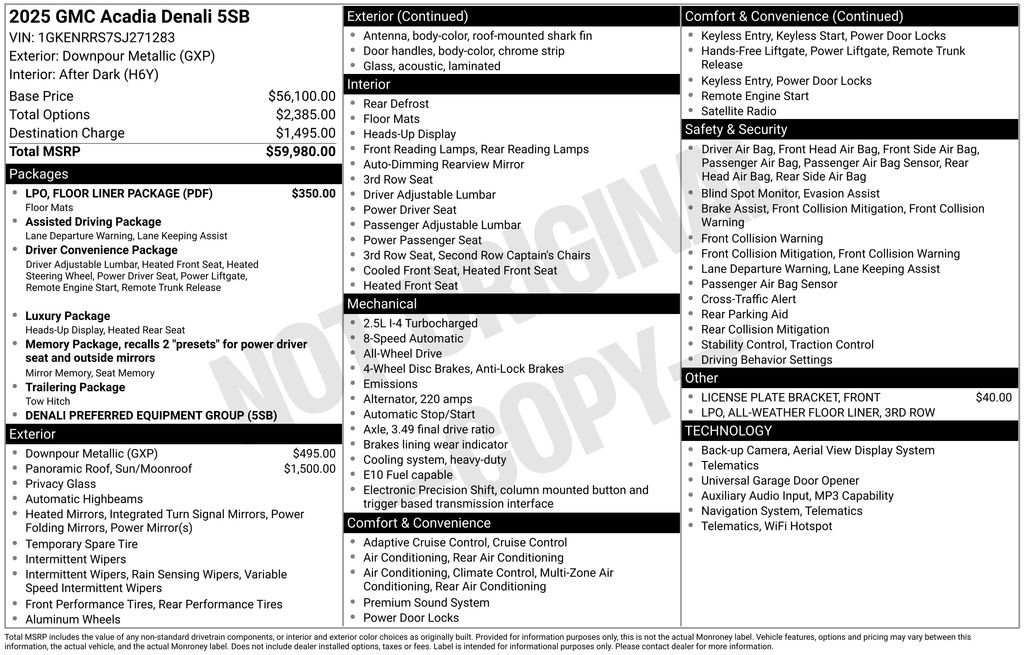 Used 2025 GMC Acadia Denali w/ LPO, Floor Liner Package image 9