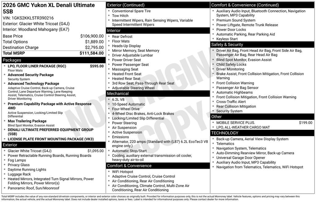 New 2026 GMC Yukon XL Denali Ultimate w/ LPO, Floor Liner Package AWD/4WD image 18
