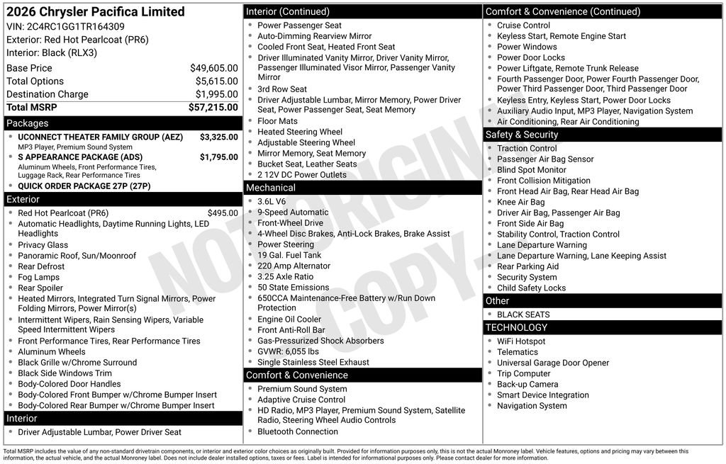 New 2026 Chrysler Pacifica Limited w/ Uconnect Theater Family Group FWD image 35