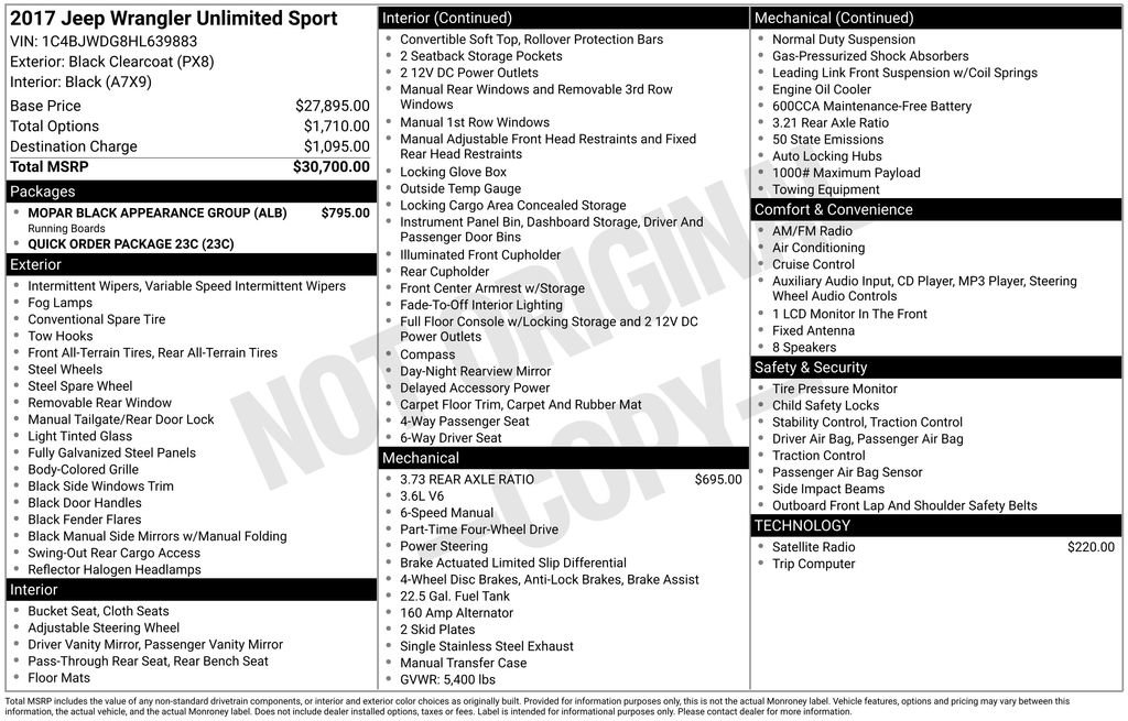 Used 2017 Jeep Wrangler Unlimited Sport w/ Mopar Black Appearance Group AWD/4WD image 6