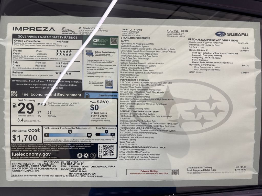 New 2026 Subaru Impreza 2.0i Sport image 26