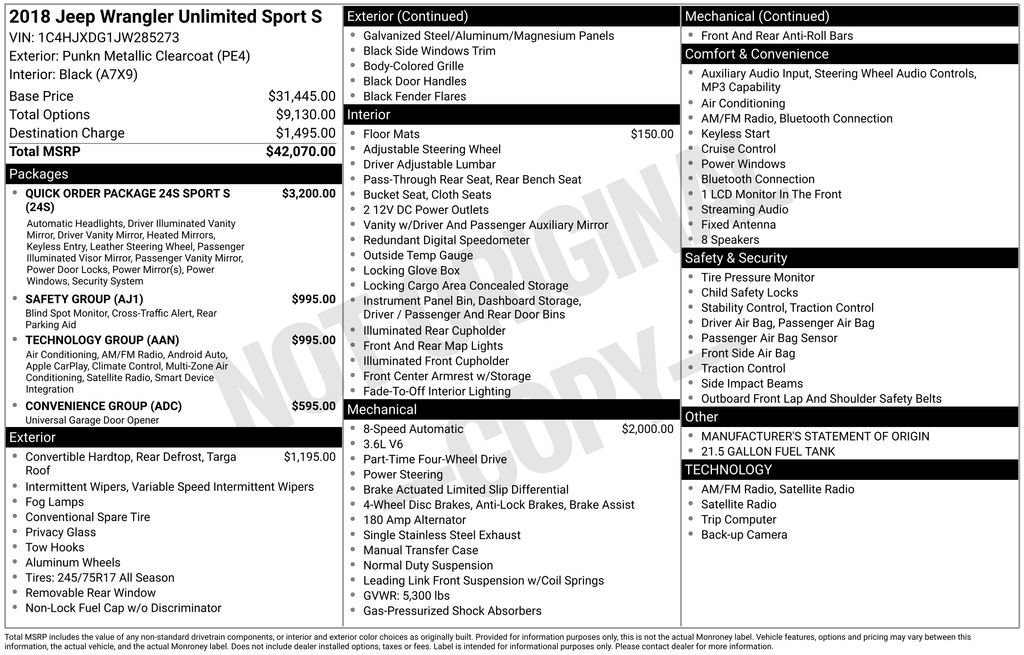 Certified 2018 Jeep Wrangler Unlimited Sport S AWD/4WD image 3