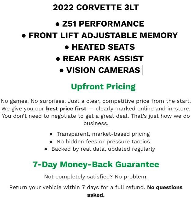 Used 2022 Chevrolet Corvette Stingray Premium Cpe w/ Z51 Performance Package RWD image 2