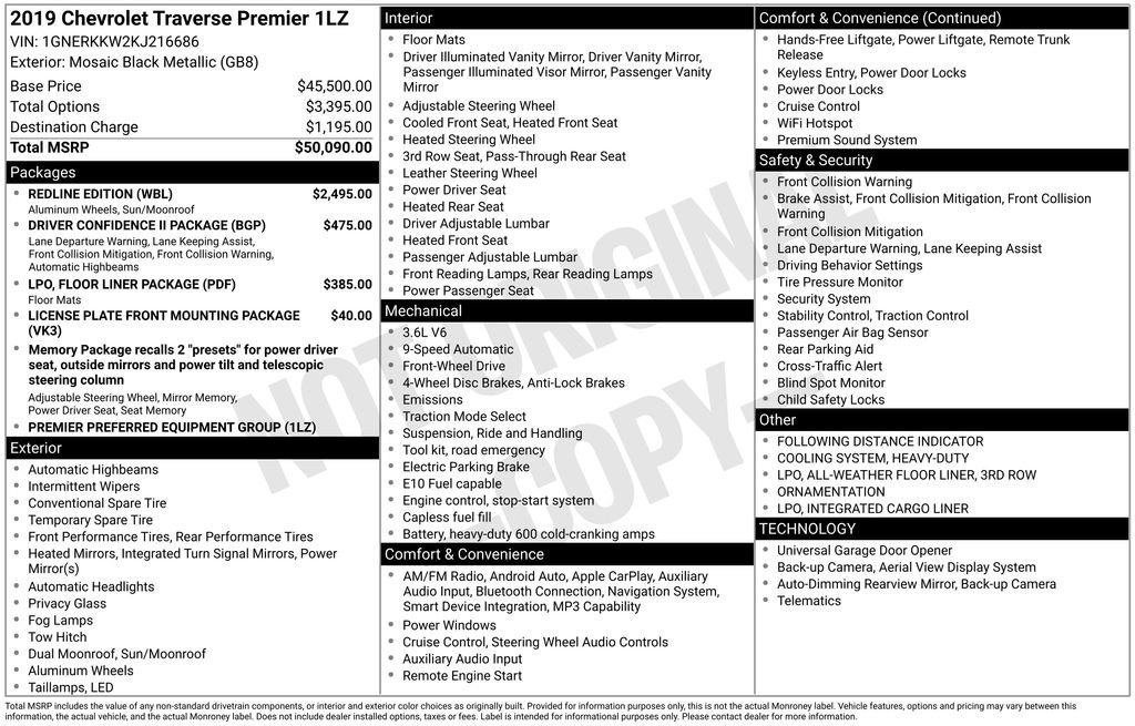 Used 2019 Chevrolet Traverse Premier w/ Redline Edition image 5