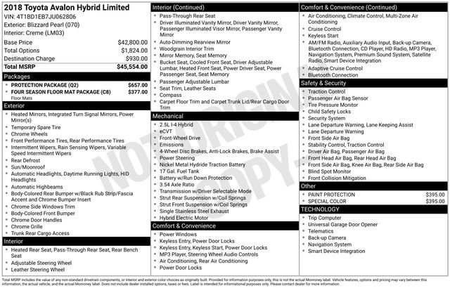 Used 2018 Toyota Avalon Limited w/ Protection Package image 7