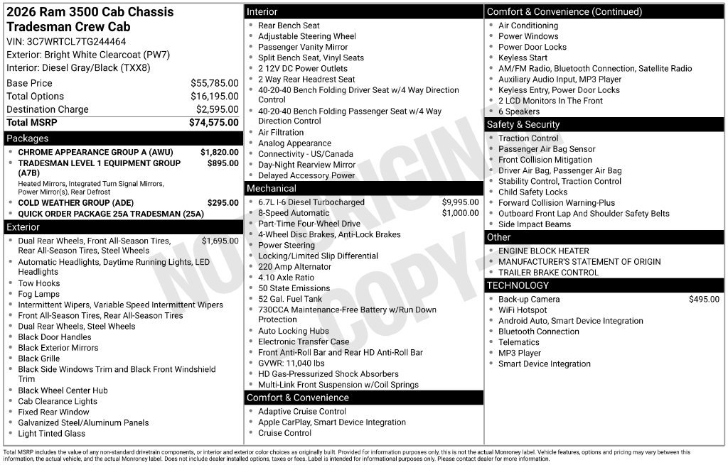 New 2026 RAM 3500 Tradesman w/ Chrome Appearance Group A AWD/4WD image 4