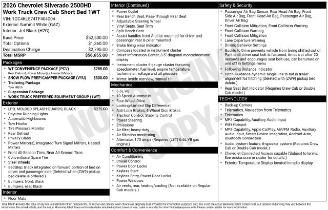 New 2026 Chevrolet Silverado 2500 W/T w/ WT Convenience Package AWD/4WD image 2