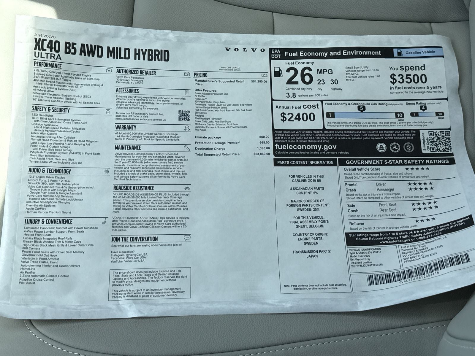 New 2026 Volvo XC40 B5 Ultra w/ Protection Package Premier AWD/4WD image 29