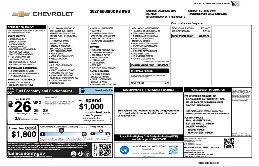 New 2027 Chevrolet Equinox RS AWD/4WD image 2