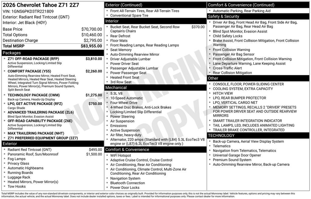 Used 2026 Chevrolet Tahoe Z71 w/ Z71 Off-Road Package AWD/4WD image 33