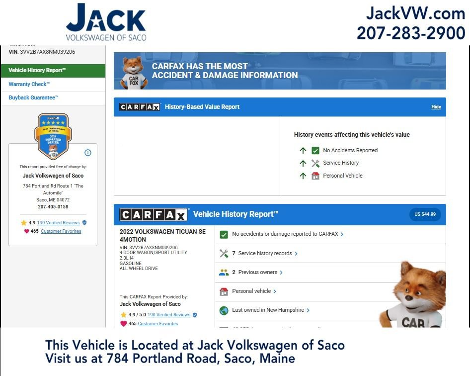 Used 2022 Volkswagen Tiguan SE w/ Panoramic Sunroof Package