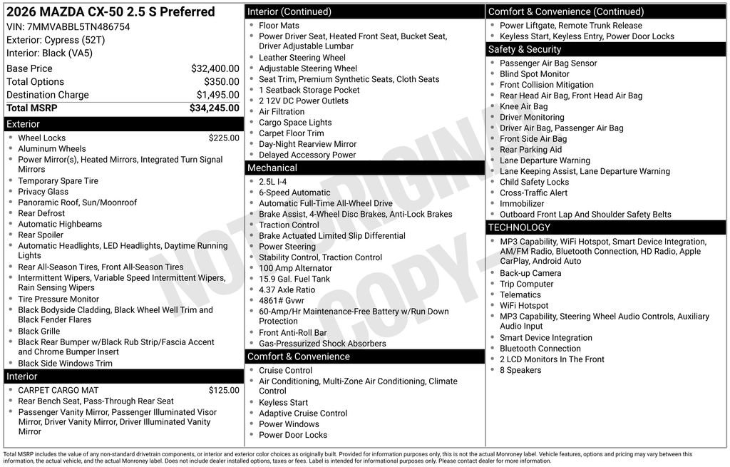 New 2026 MAZDA CX-50 AWD 2.5 S w/ Preferred Pkg image 2