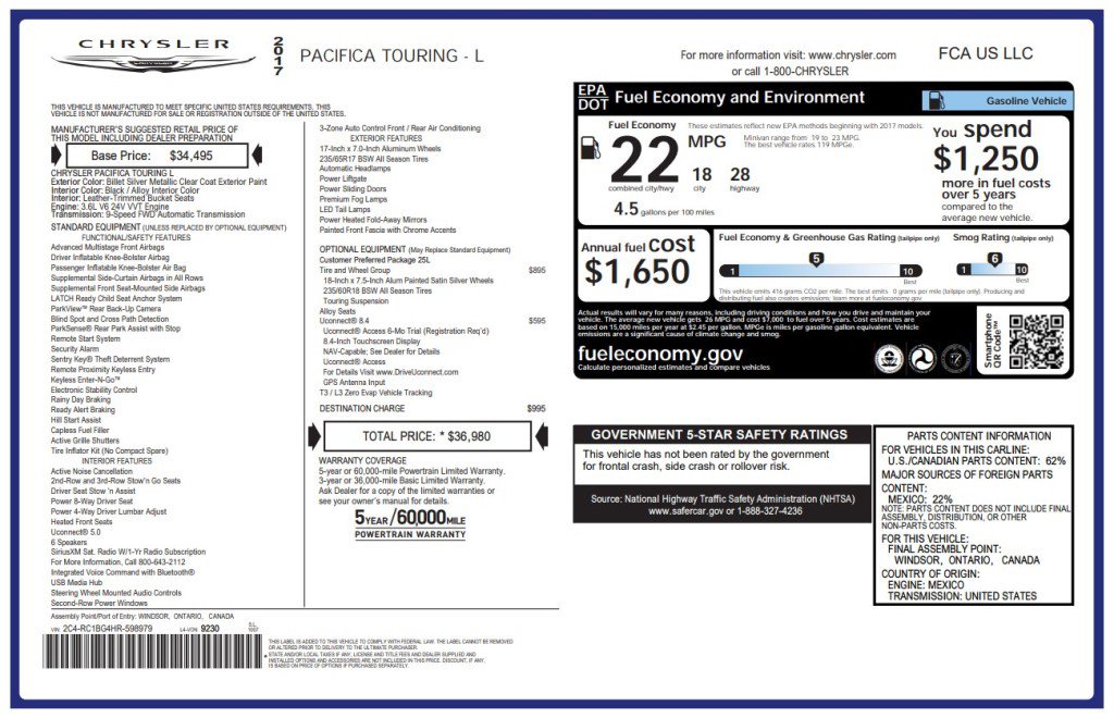 Used 2017 Chrysler Pacifica Touring-L w/ Tire & Wheel Group image 30