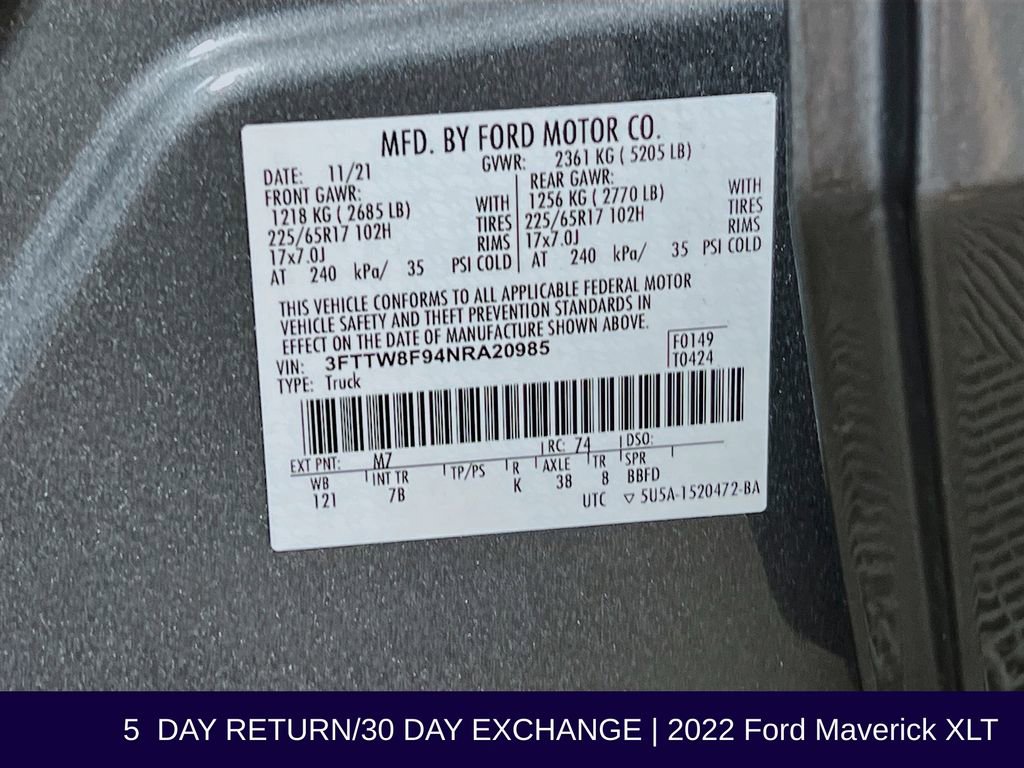 Certified 2022 Ford Maverick XLT w/ Equipment Group 300A Standard image 38