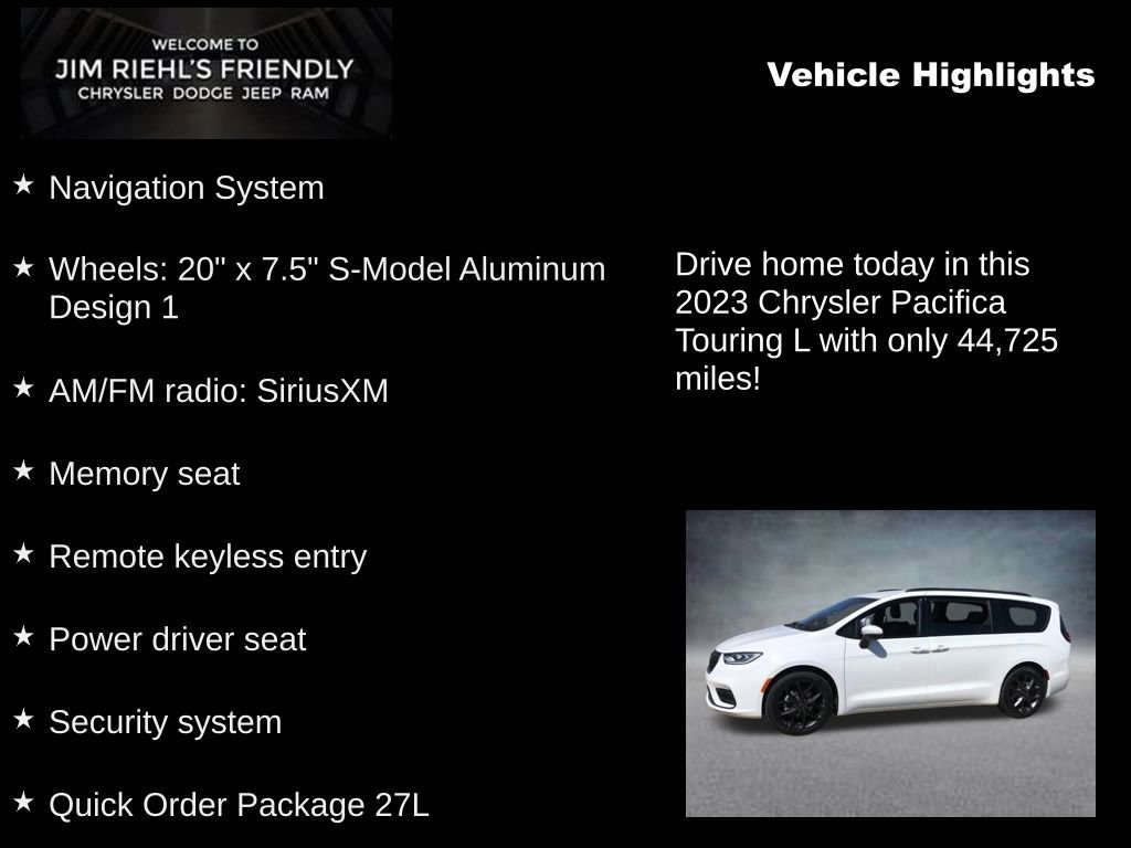 Used 2023 Chrysler Pacifica Touring-L w/ S Appearance Package FWD image 5