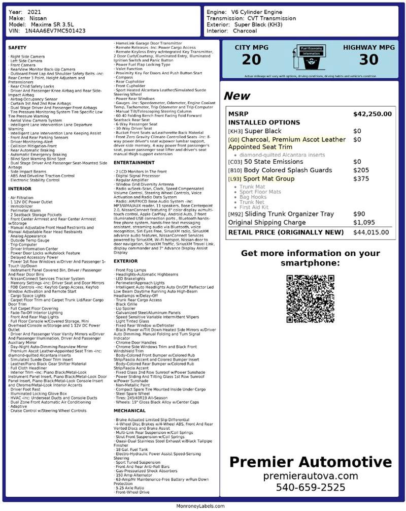 Used 2021 Nissan Maxima SR w/ Sport Mat Group image 2